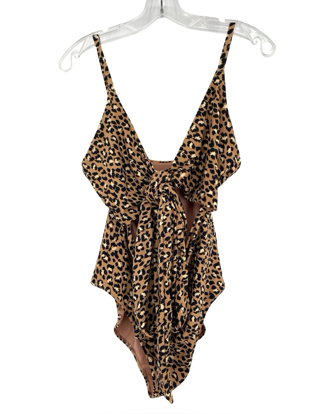 Aerie Leopard Print One Piece Swimsuit Tie Front Size Large Long